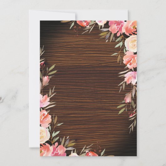 ウッド素朴ピンクフローラサプライズ誕生日パーティー 招待状 (裏面)