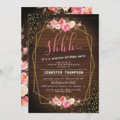 ウッド素朴ピンクフローラサプライズ誕生日パーティー 招待状 (正面/裏面)