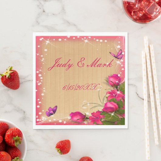 ウッド素朴ピンクフローラバタフライ結婚ズ紙 スタンダードランチョンナプキン (インサイチュ)