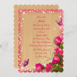 ウッド素朴ピンクフローラバチェロレッテ 招待状