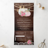 ウッド素朴ピンクフローラホワイトパンプキン秋の結婚式 三つ折り招待状 (内部)