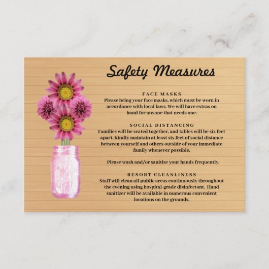 ウッド素朴ピンクフローラメイスンジャー安全対策 エンクロージャーカード (正面)