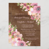 ウッド素朴ピンクフローラリハーサルディナーパーティー 招待状 (正面/裏面)