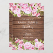 ウッド素朴ピンクフローラ結婚ズ 招待状 (正面/裏面)