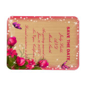 ウッド素朴ピンクフローラ蝶の日付を保存 マグネット (横)