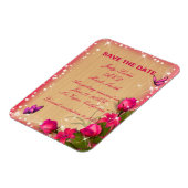 ウッド素朴ピンクフローラ蝶の日付を保存 マグネット (左側)