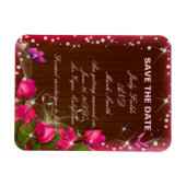 ウッド素朴ピンクフローラ蝶の日付を保存 マグネット (横)