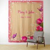 ウッド素朴ピンクフローラ蝶の背景 タペストリー (インサイチュ)