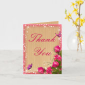 ウッド素朴ピンクフローラ蝶サンキューカード カード (黄色い花)
