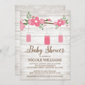 ウッド素朴ピンクメイソンジャール枝女子ベビーシャワー 招待状 (正面/裏面)