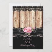 ウッド素朴ピンクローズブラックレースボウ50th誕生日 招待状 (正面)