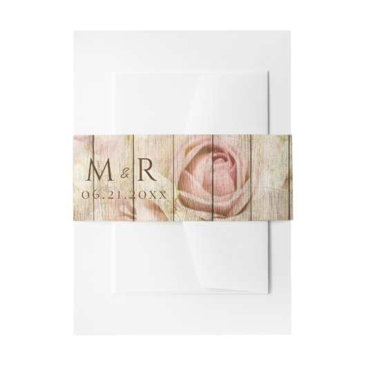 ウッド素朴ピンクローズ結婚フローラ 招待状ベリーバンド (正面例)