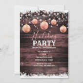 ウッド素朴ピンクローズ金ゴールドオーナメントホリデーパーティー 招待状 (正面)