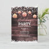 ウッド素朴ピンクローズ金ゴールドオーナメントホリデーパーティー 招待状 (スタンド正面)