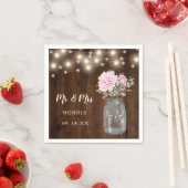 ウッド素朴ピンク牡丹フローラメイスンジャー | 結婚s スタンダードカクテルナプキン (インサイチュ)