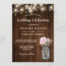 ウッド素朴ピンク牡丹フローラメイスンジャー | 結婚s