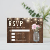 ウッド素朴ピンク牡丹フローラメイスン | RSVPカード 招待状 (スタンド正面)