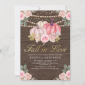 ウッド素朴ピンク金ゴールドカボチャフローラブライダルシャワー 招待状 (正面)