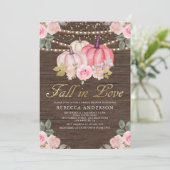 ウッド素朴ピンク金ゴールドカボチャフローラブライダルシャワー 招待状 (スタンド正面)