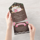 ウッド素朴ピンク金ゴールドフローラカボチャ赤ちゃんシャワー オールインワン招待状 (貼ってはがせる)