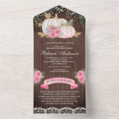 ウッド素朴ピンク金ゴールドフローラカボチャ赤ちゃんシャワー オールインワン招待状 (内側)