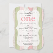 ウッド素朴ピンク&グリーンカスタム時代の誕生日パーティー 招待状 (正面)