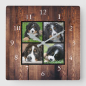 ウッド素朴ファミカスタムリー写真コラージュ スクエア壁時計 (正面)