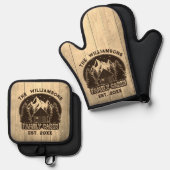 ウッド素朴ファミリーキャビンホーム懇親会ブラウンネーム 鍋つかみ&鍋敷きセット (正面/裏面)