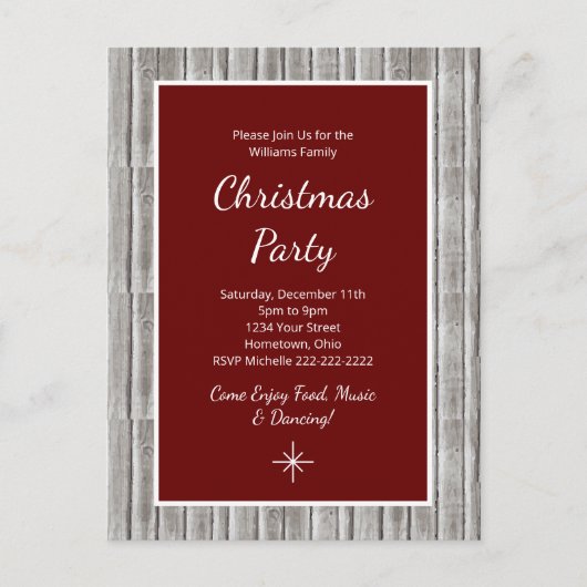 ウッド素朴ファミリークリスマスパーティー インビテーションポストカード (正面)