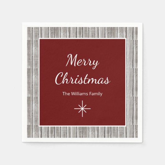 ウッド素朴ファミリーシンプルクリスマスパーティー スタンダードカクテルナプキン (正面)