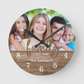 ウッド素朴ファミリータイポグラフィフォトファームハウス ラウンド壁時計 (正面)