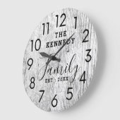 ウッド素朴ファミリーネームファームハウスブラックアンドホワイト ラージ壁時計 (傾斜)