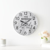 ウッド素朴ファミリーネームファームハウスブラックアンドホワイト ラージ壁時計 (ホーム)