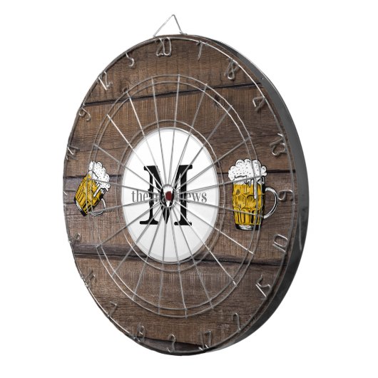 ウッド素朴ファミリーネームモノグラムのビール ダーツボード (正面右)