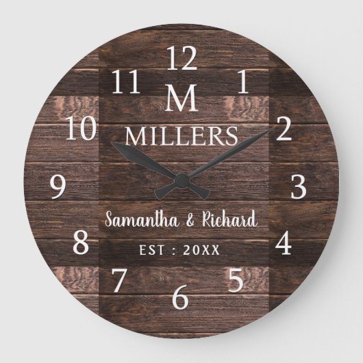ウッド素朴ファミリーネームモノグラムファームハウス ラージ壁時計 (正面)