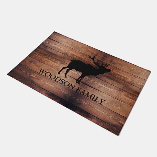 ウッド素朴ファミリーネーム歩くエルク ドアマット (アングル)