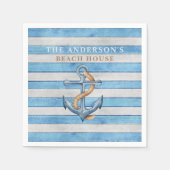 ウッド素朴ファミリービーチハウス航海のストライプ スタンダードカクテルナプキン (正面)