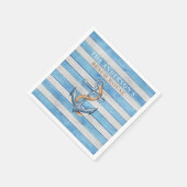 ウッド素朴ファミリービーチハウス航海のストライプ スタンダードカクテルナプキン (角)