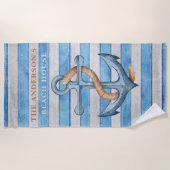 ウッド素朴ファミリービーチハウス航海のストライプ ビーチタオル (正面)