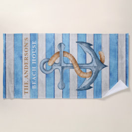 ウッド素朴ファミリービーチハウス航海のストライプ ビーチタオル
