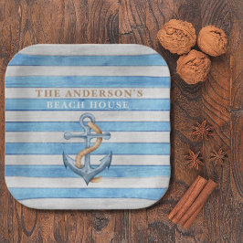 ウッド素朴ファミリービーチハウス航海のストライプ ペーパープレート
