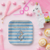 ウッド素朴ファミリービーチハウス航海のストライプ ペーパープレート (パーティー)