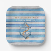 ウッド素朴ファミリービーチハウス航海のストライプ ペーパープレート (正面)