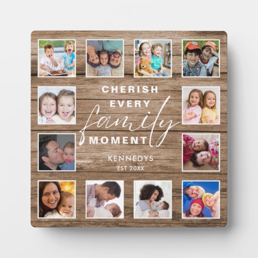 ウッド素朴ファミリーメモリーズ引用文12フォトコラージュ フォトプラーク (正面)