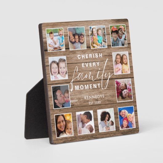 ウッド素朴ファミリーメモリーズ引用文12フォトコラージュ フォトプラーク (正面)