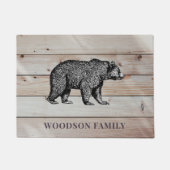 ウッド素朴ファミリー名歩くベア ドアマット (正面)