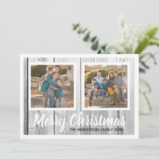 ウッド素朴ファミリー2枚の写真クリスマスコラージュ シーズンカード (スタンド正面)