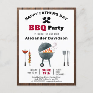 ウッド素朴ファーザーズデイBBQ招待状 ポストカード