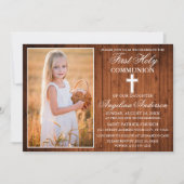ウッド素朴ファースト聖体拝領写真 招待状 (正面)