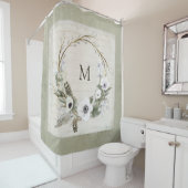 ウッド素朴ファームハウスウォーターカラーリースフローラアート シャワーカーテン (インサイチュ)